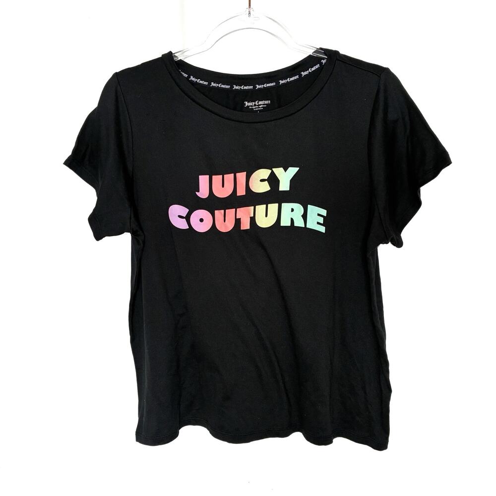Juicy Couture Black Pajama Top Short Sleeve Colorful Graphic Womens Large